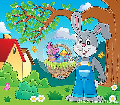 Bunny holding Easter basket theme 2 Vector Illustration