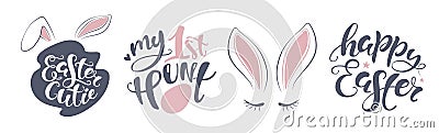 Vector Happy Easter bunny lettering card. quote to design greeting card, poster, banner, printable wall art, t-shirt and Vector Illustration