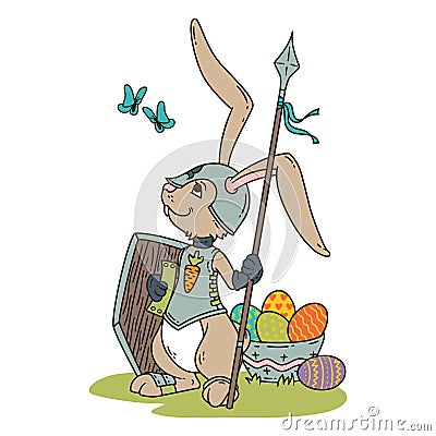 Bunny knight with a lance and shield Stock Photo