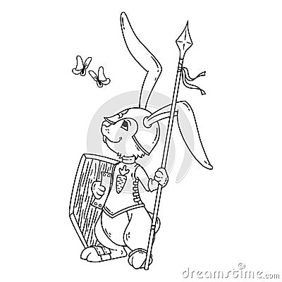 Bunny knight with a lance and shield Cartoon Illustration