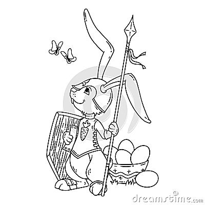 Bunny knight with a lance and shield Cartoon Illustration