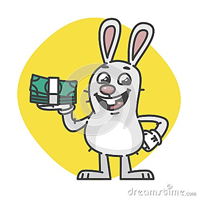 Bunny laughing and holding cash Vector Illustration