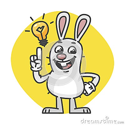 Bunny Laughs and Came Up Idea Vector Illustration