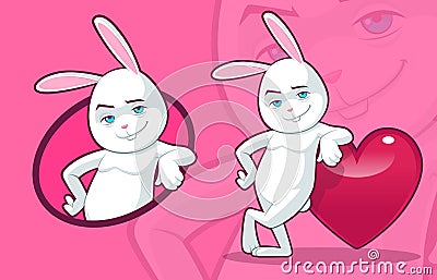 Valentine Bunny Leaning on a Big Heart Stock Photo