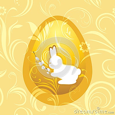 Bunny with willow branch. Easter background Vector Illustration