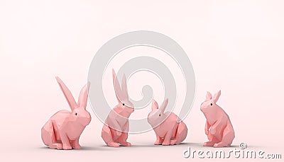 Bunny rabbit - Animal lowpoly Groups on Concept Modern Art pastel pink background Stock Photo