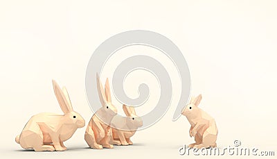 Bunny rabbit - Animal lowpoly Groups on Concept Modern Art and Yellow pastel background Stock Photo
