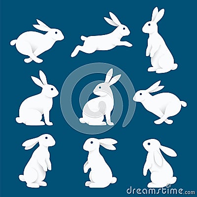 Bunny rabbit paper cuts style vector illustration Vector Illustration