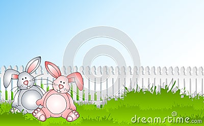 Bunny Rabbits Sitting In Grass Cartoon Illustration