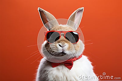 Bunny showcases chic glasses, isolated on a contrasting background Stock Photo