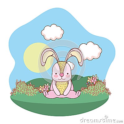 Bunny sitting outdoors cartoon Vector Illustration