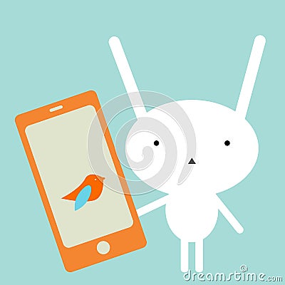 Bunny with a smartphone Vector Illustration