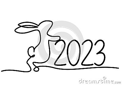 Bunny symbol of 2023 year. Continuous one line drawing Vector Illustration