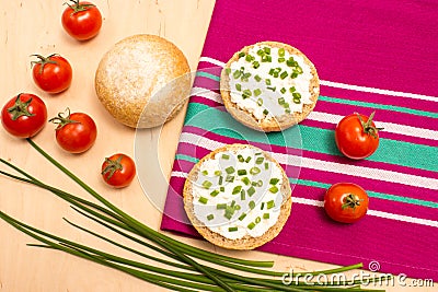 Buns with cottage cheese and fresh radish Stock Photo