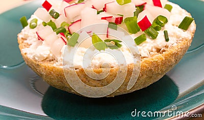 Buns with cottage cheese and fresh radish Stock Photo