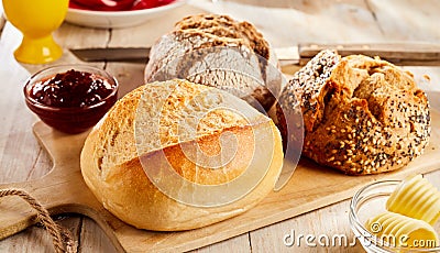 Buns of various bread served in restaurant Stock Photo