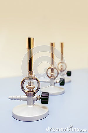 Bunsen burner in lab. Stock Photo
