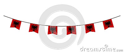 Bunting decoration in colors of Albania flag. Garland, pennants on a rope for party, carnival, festival, celebration. For National Stock Photo