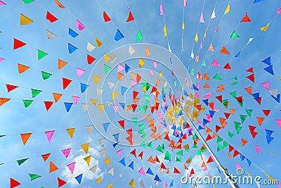 Bunting flags of many colors Stock Photo