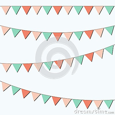 Bunting and garland set. Colorful festive flags. Vector illustration. Elements for celebrating, party or festival design. Vector Illustration