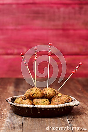 Bunuelos de bacalao, spanish cod fritters Stock Photo