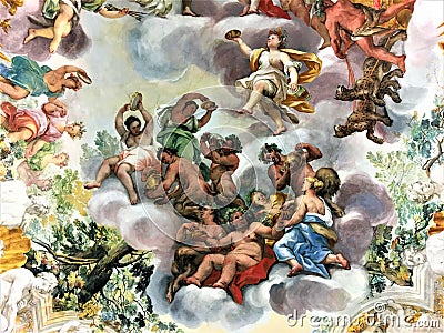 Buonaccorsi Palace in Macerata, Marche, Italy. Art and fresco Editorial Stock Photo