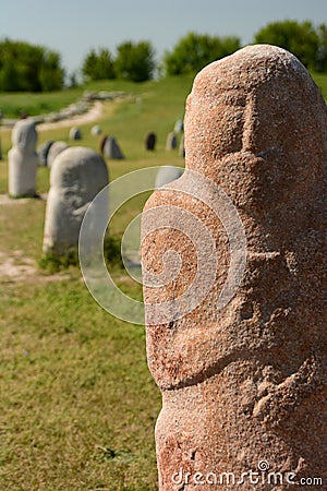 Grave markers. Burana tower archaeological site. Tokmok. Chuy Region. Kyrgyzstan Stock Photo