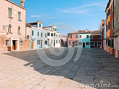 BURANO, ITALY - JANUARY 20, 2020: Colorful houses on the island of Burano in Italy. Burano island is famous for its colorful Editorial Stock Photo