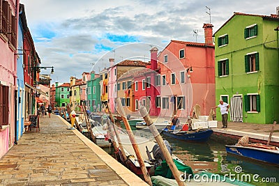 Colorful houses of Burano island in Venice. Editorial Stock Photo