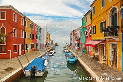 Colorful houses of Burano island in Venice. Editorial Stock Photo