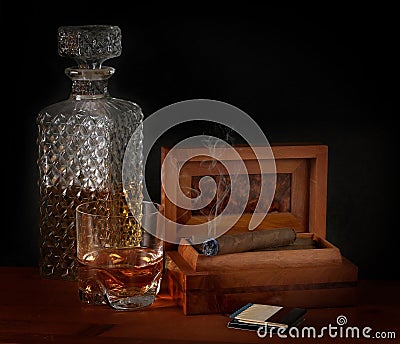 Burbon and Cigar Stock Photo