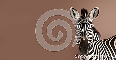 Burchell (savannah) zebra isolated on a horizontal background with copy space. Generative AI Stock Photo