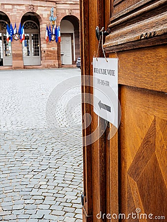 Bureau de vote , polling station French City Hall with flags in Editorial Stock Photo
