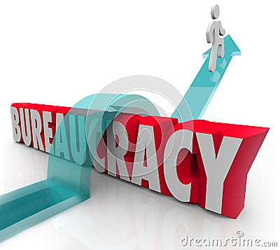 Bureaucracy Person Riding Arrow Over Obstacles Stock Photo