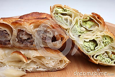 Burek pie with meat, cheese or spinach Stock Photo