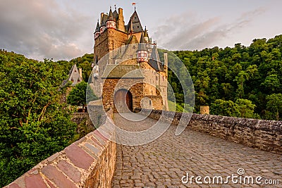 Burg Eltz castle in Rhineland-Palatinate at sunset Editorial Stock Photo