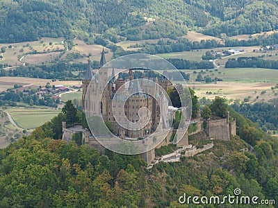 Burg Hohenzollern castle between Hechingen and Bisingen Germany, was the medieval castle of the Hohenzollern family Stock Photo