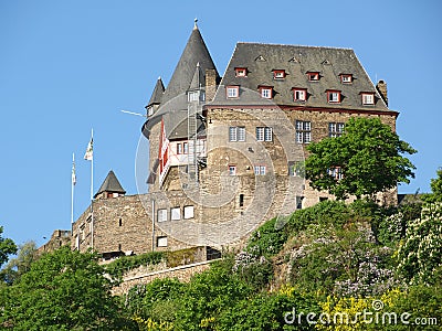 View of Burg Stahleck at Bacharach, Rhine Valley Germany Stock Photo