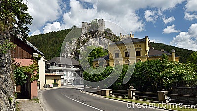 Burgruine Schachenstein & Villa Auheim, Thorl, Steiermark, Austria Editorial Stock Photo