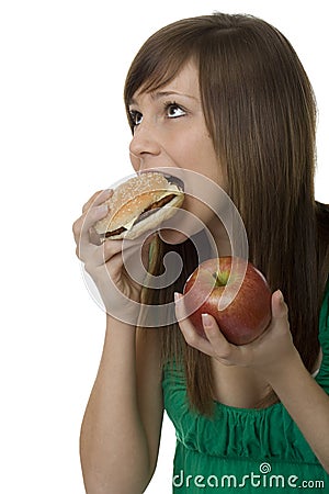 Burger or apple Stock Photo