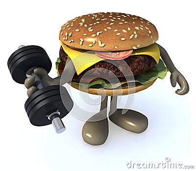 Burger with arms and legs weight training Cartoon Illustration