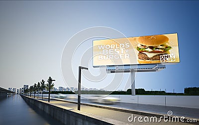 burger billboard mockup on highway Stock Photo