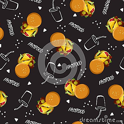 Burger Bonanza Fast Food Fun with Soda Vector Pattern Vector Illustration