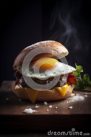 Burger on a brioche bun. Generative AI Cartoon Illustration