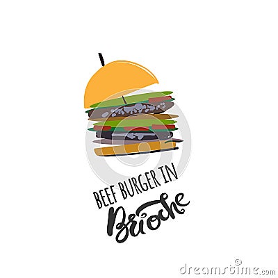 Burger in brioche illustration for menu, cards, pattern Vector Illustration