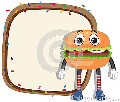 Burger cartoon frame for text template Vector Illustration