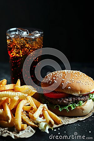 burger cola fries. Selective focus. Stock Photo