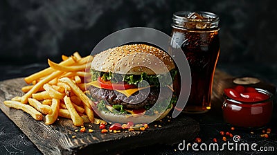 burger cola fries. Selective focus. Stock Photo