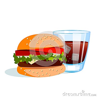 Burger with cold drink. Vector Illustration