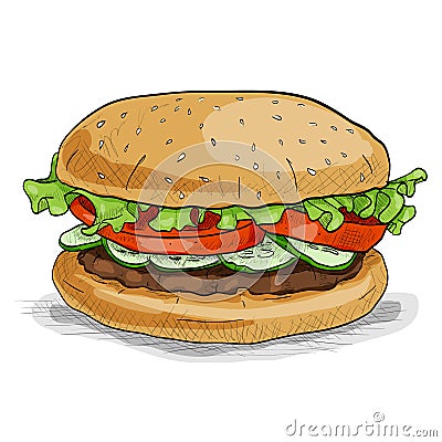 Burger, color picture sticker Vector Illustration